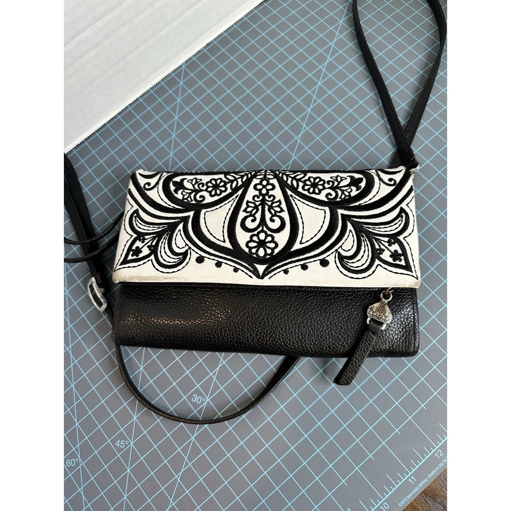 Brighton leather black white clutch purse